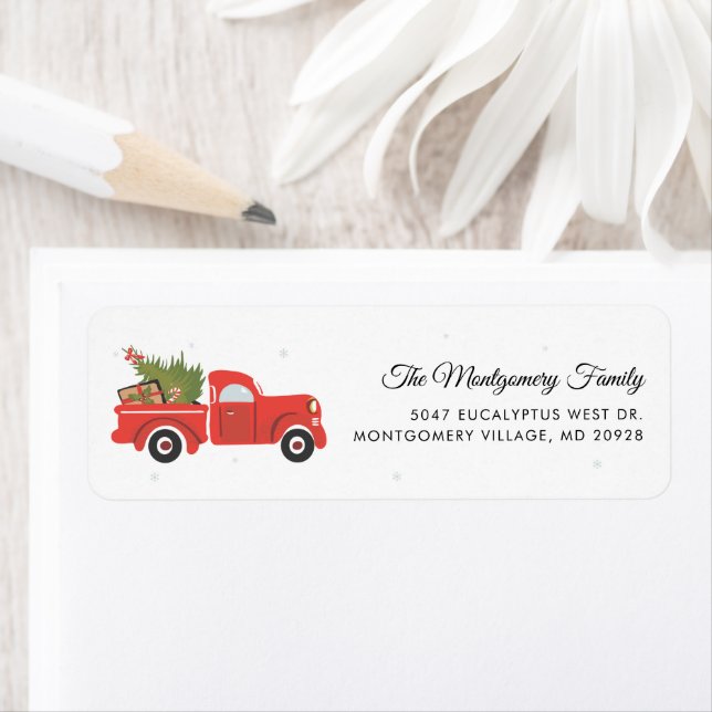 Christmas Red Truck Classic Tree Adresse de retour (En situation)