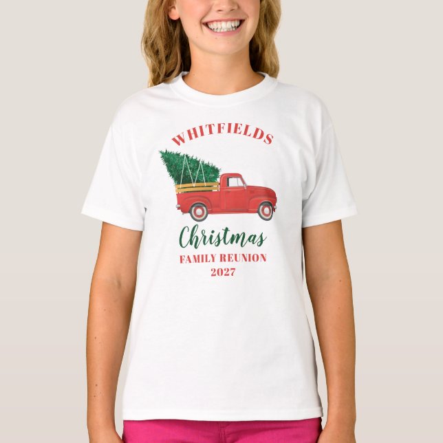 Christmas Red Truck Family Reunion Custom Matching T-Shirt (Front)