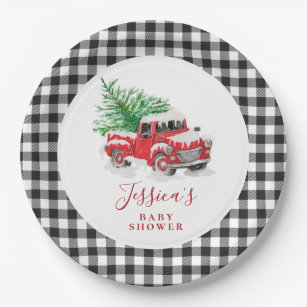 Christmas Red Truck Holiday Baby Shower Paper Plate