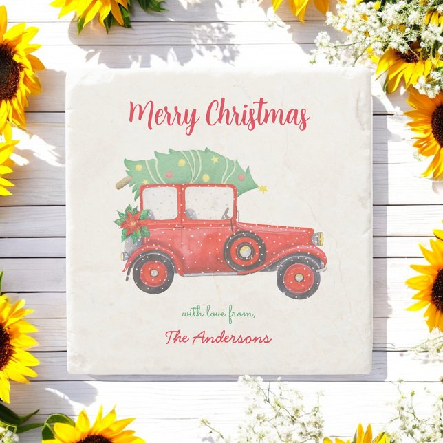 Christmas Red Truck Holiday Car  Stone Coaster (Creator Uploaded)