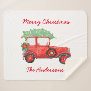 Christmas Red Truck Holiday Elegant White Sherpa Blanket