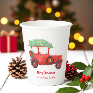 Christmas Red Truck Holiday Party Paper Cups