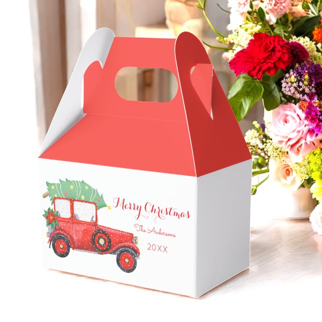 Christmas Red Truck Holiday White    Favor Box (Creator Uploaded)
