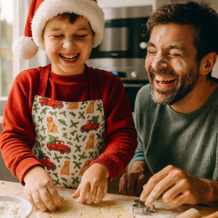 Christmas Red Truck Pattern Kids Apron