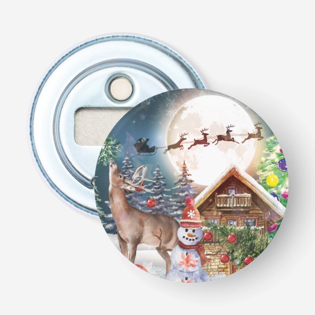 Christmas Red Truck Santa Rustic Winter Holidays Bottle Opener (Front)