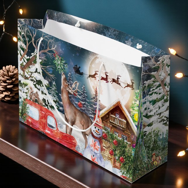 Christmas Red Truck Santa Rustic Winter Holidays Large Gift Bag (Creator Uploaded)