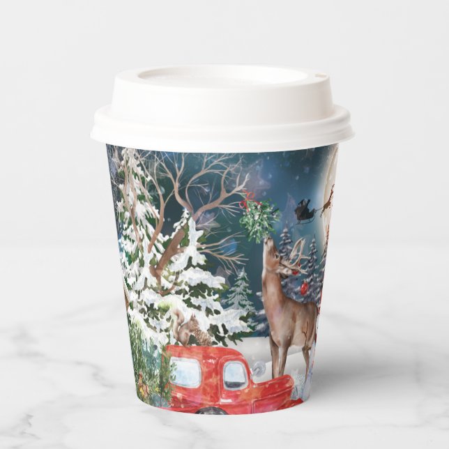 Christmas Red Truck Santa Rustic Winter Holidays Paper Cups (Front)