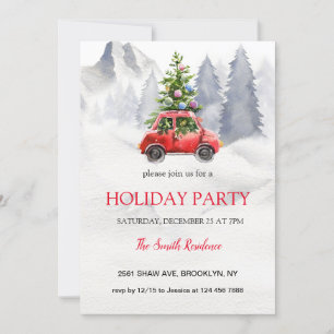 Christmas Red Truck,Snowy Mountains Invitation