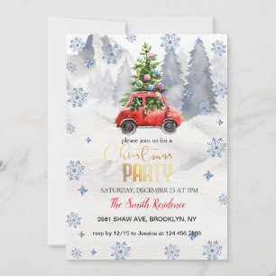 Christmas Red Truck,Snowy Mountains Invitation