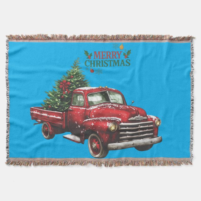 christmas, red, truck, vintage, throw blanket (Front)