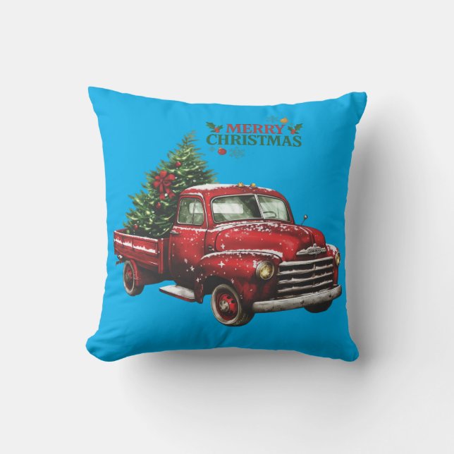 christmas, red, truck, vintage, throw pillow (Front)