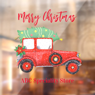 Christmas Red Truck White  Window Cling