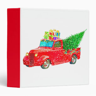 Christmas red truck with a Christmas tree and gift Binder