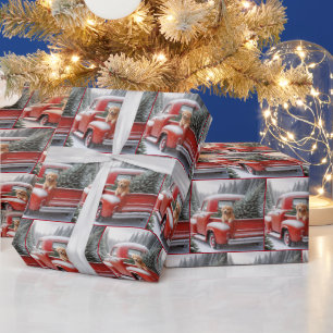Christmas Red Truck With Golden Retriever Wrapping Paper