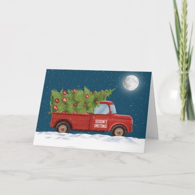 Christmas Red Truck with Tree Holiday Card (Front)