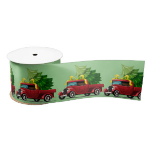 Christmas Red Truck with Tree  Satin Ribbon