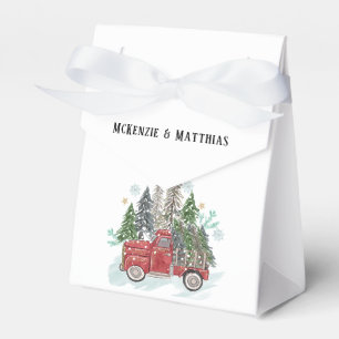 Christmas Red Vintage Truck and Trees Wedding Favor Box