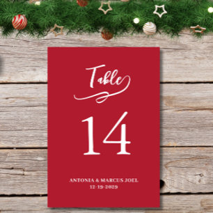 Christmas Red Wedding Table number Card