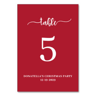 Christmas Red Wedding Table number Card