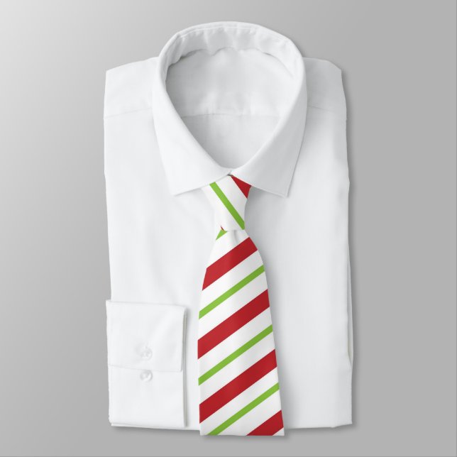 Christmas Red, White and Green diagonally Stripes Tie (Tied)