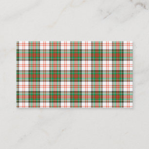 Christmas Red White and Green Plaid Blank Business Card