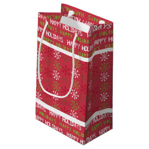 Christmas Red, White and Green Snowflake Small Gift Bag