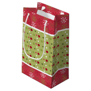 Christmas Red, White and Green Snowflakes, Dots Small Gift Bag