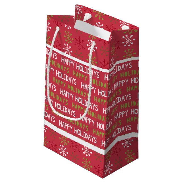 Christmas Red, White and Green Snowflakes  Small Gift Bag (Back Angled)