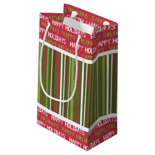 Christmas Red, White and Green Stripes  Small Gift Bag (Back Angled)
