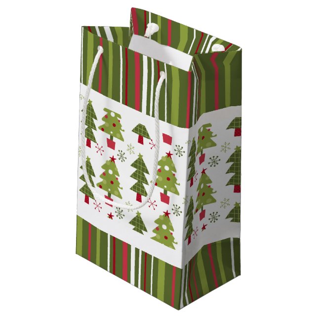 Christmas Red, White and Green Trees and Stripes  Small Gift Bag (Back Angled)