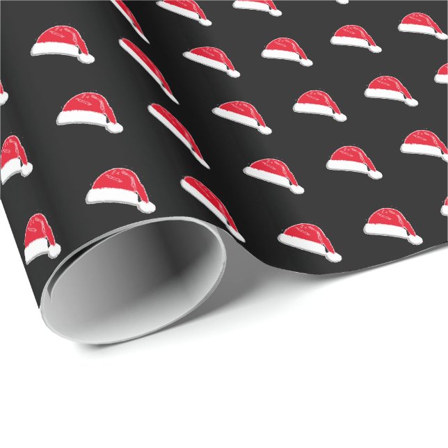 Christmas red white black Santa Hat pattern cute Wrapping Paper (Roll Corner)
