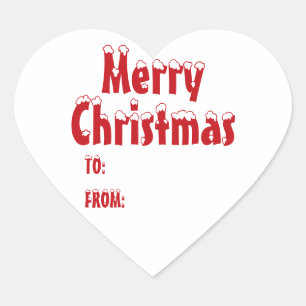 Christmas red white blank to from cute  heart sticker