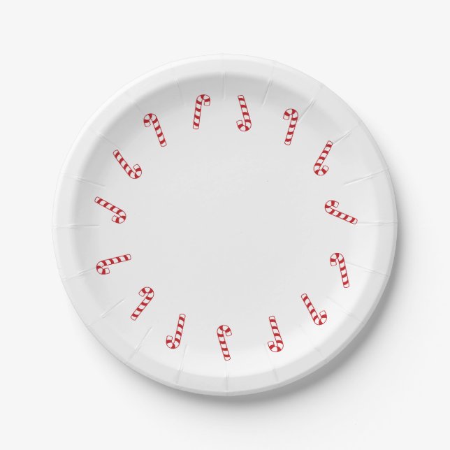 Christmas red white candy cane cute modern paper plate (Front)