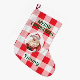Christmas Red White Check Large Christmas Stocking