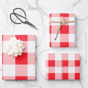 Christmas Red White Check Wrapping Paper Sheet