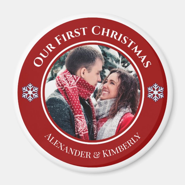 Christmas Red White Circle with Top Bottom Texts Magnet (Front)