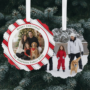 Christmas Red White Easy 2 Photo Ornament Card