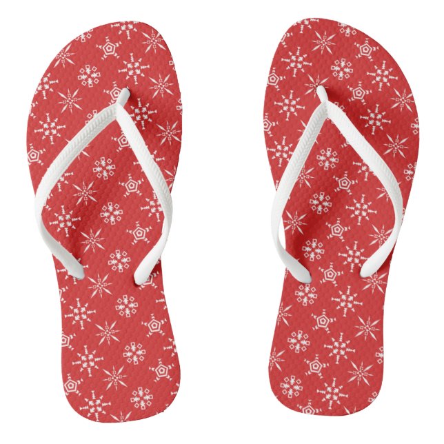 Christmas Red White Elegant Holidays Flip Flops (Footbed)
