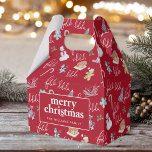 Christmas Red, White & Festive Pattern  Favor Box<br><div class="desc">This is a red and white Christmas party favour box in a modern festive red pattern with Merry Christmas in a bold typography. The pattern features cute watercolor graphics of gingerbread houses, cookies, candy canes, snowmen, holly, penguins and sleighs, along with the script text falala. This would be perfect for...</div>