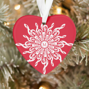Christmas Red White G-Clef Snowflake Monogram Ornament