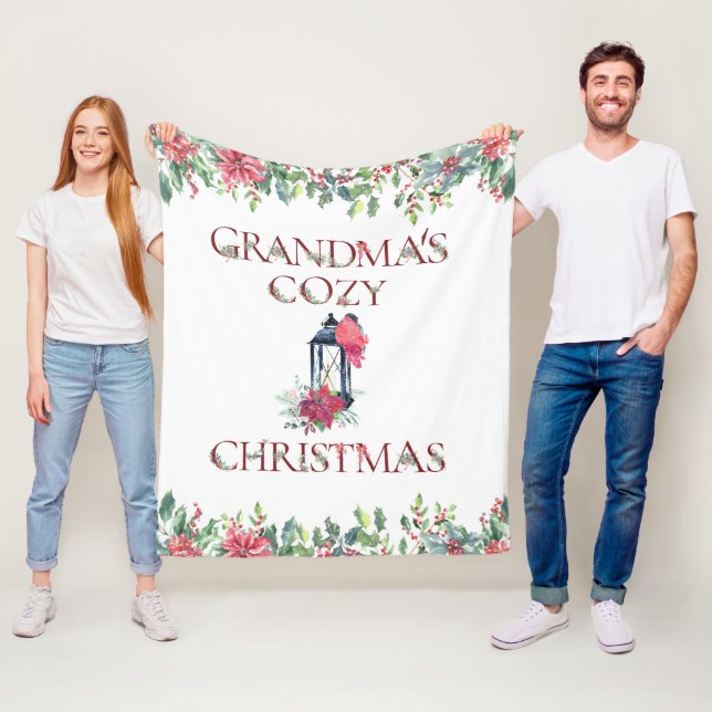 Christmas Red, White Grandma's Cozy Fleece Blanket (In Situ)