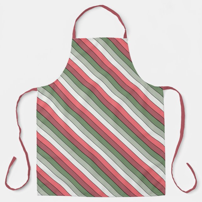 Christmas Red White Green Colour On Textured Paper Apron (Front)