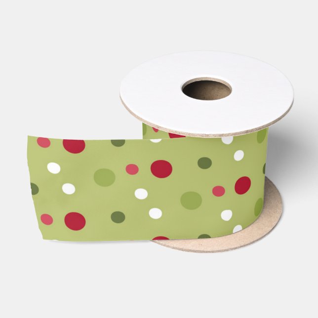 Christmas Red, White Green Dots with Green Backing Satin Ribbon (Spool)