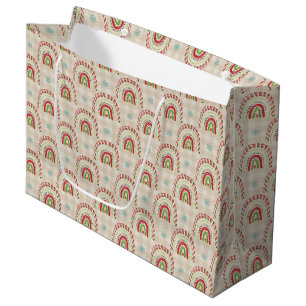Christmas Red White Green Rainbows & Snowflakes   Large Gift Bag