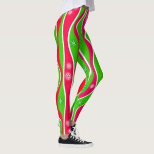 CHRISTMAS RED, WHITE & GREEN STRIPES LEGGINGS