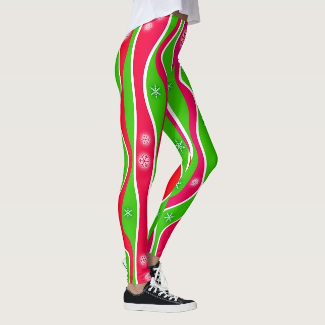 CHRISTMAS RED, WHITE & GREEN STRIPES LEGGINGS (Right)