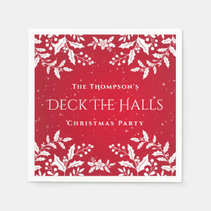 Christmas Red, White Holly, Deck The Halls Party Napkin