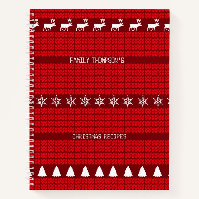 Christmas  Red White Knitted Sweater Custom Recipe Notebook (Front)