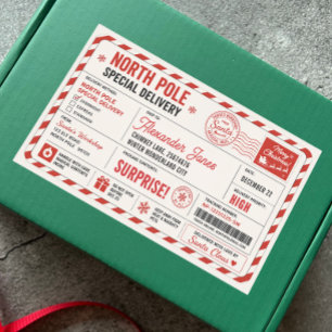 Christmas Red White North Pole Delivery From Santa Sticker