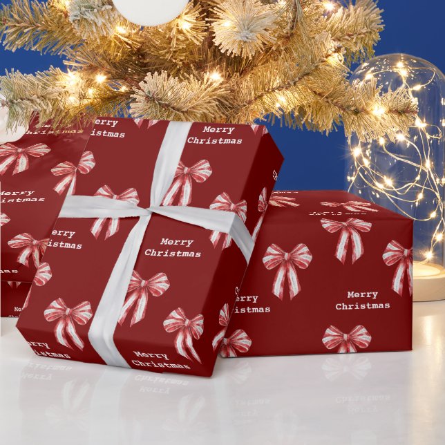Christmas Red White Peppermint Bows Wrapping Paper (Holidays)